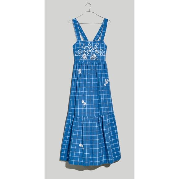 NWT Madewell Embroidered Cicely Tiered Midi Dress in Plaid – Size 8 Lightweight - Picture 3 of 8